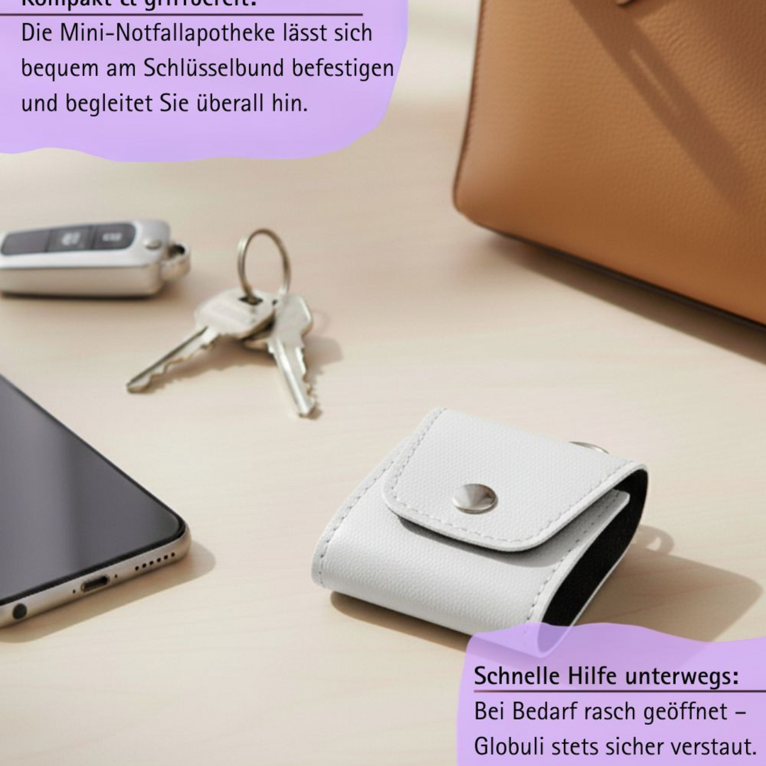 Mini Notfall Apotheke für/mit 4 Globuligläsern zum selbst befüllen, inkl. Schlüsselanhänger