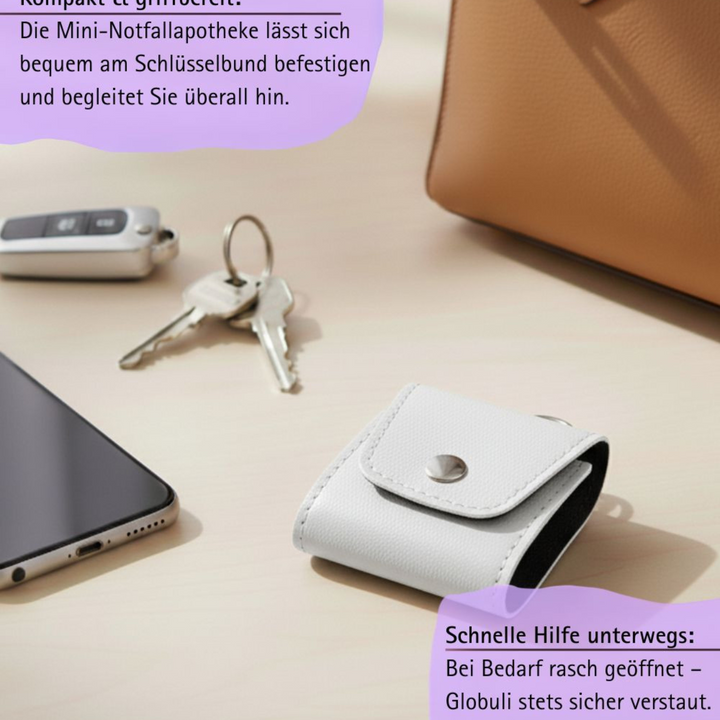 Mini Notfall Apotheke für/mit 4 Globuligläsern zum selbst befüllen, inkl. Schlüsselanhänger