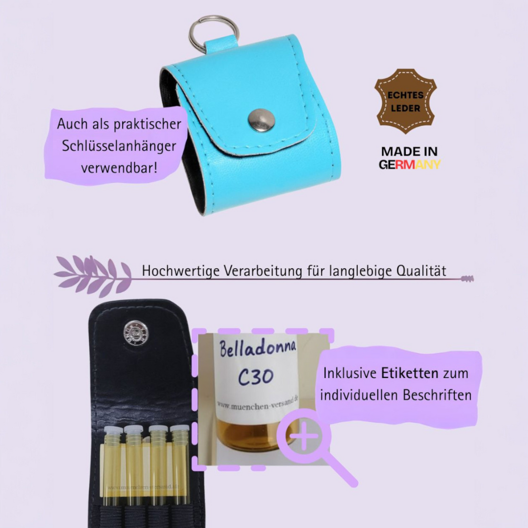 Mini Notfall Apotheke für/mit 4 Globuligläsern zum selbst befüllen, inkl. Schlüsselanhänger