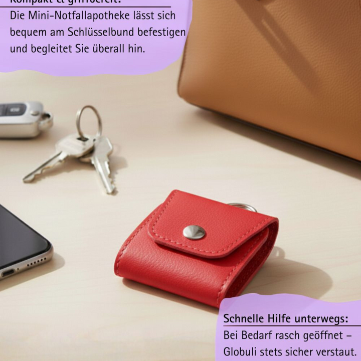 Mini Notfall Apotheke für/mit 4 Globuligläsern zum selbst befüllen, inkl. Schlüsselanhänger