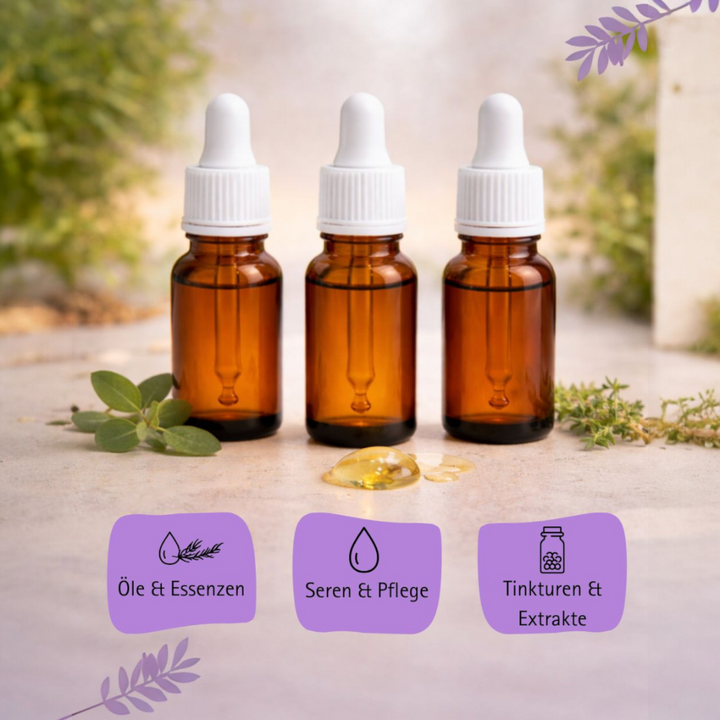 20ml Apothekerflaschen mit Tropfer, Schrauber, Pipetten, Vereinzler