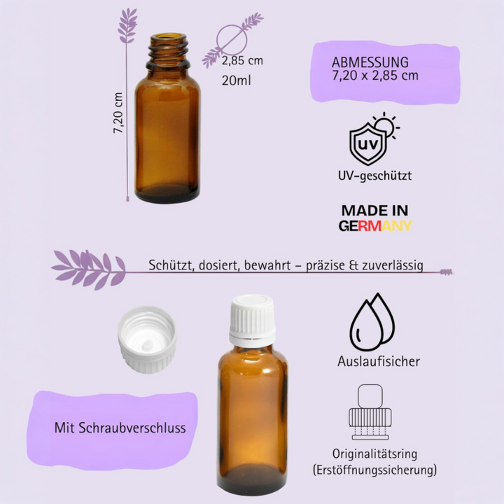 20ml Apothekerflaschen mit Tropfer, Schrauber, Pipetten, Vereinzler
