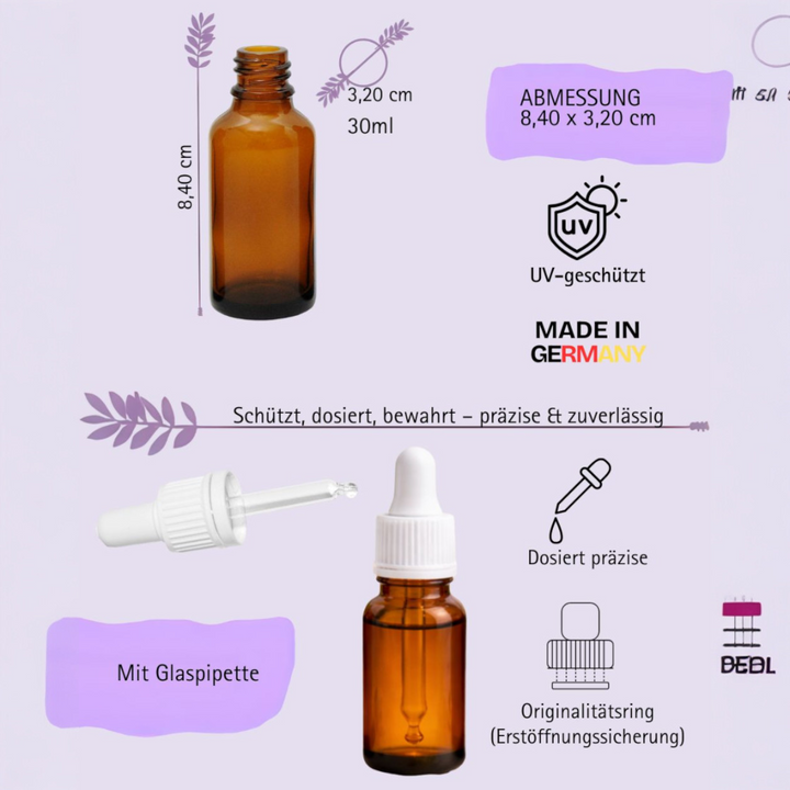 30ml Apothekerflaschen mit Tropfer, Schrauber, Pipetten, Vereinzler