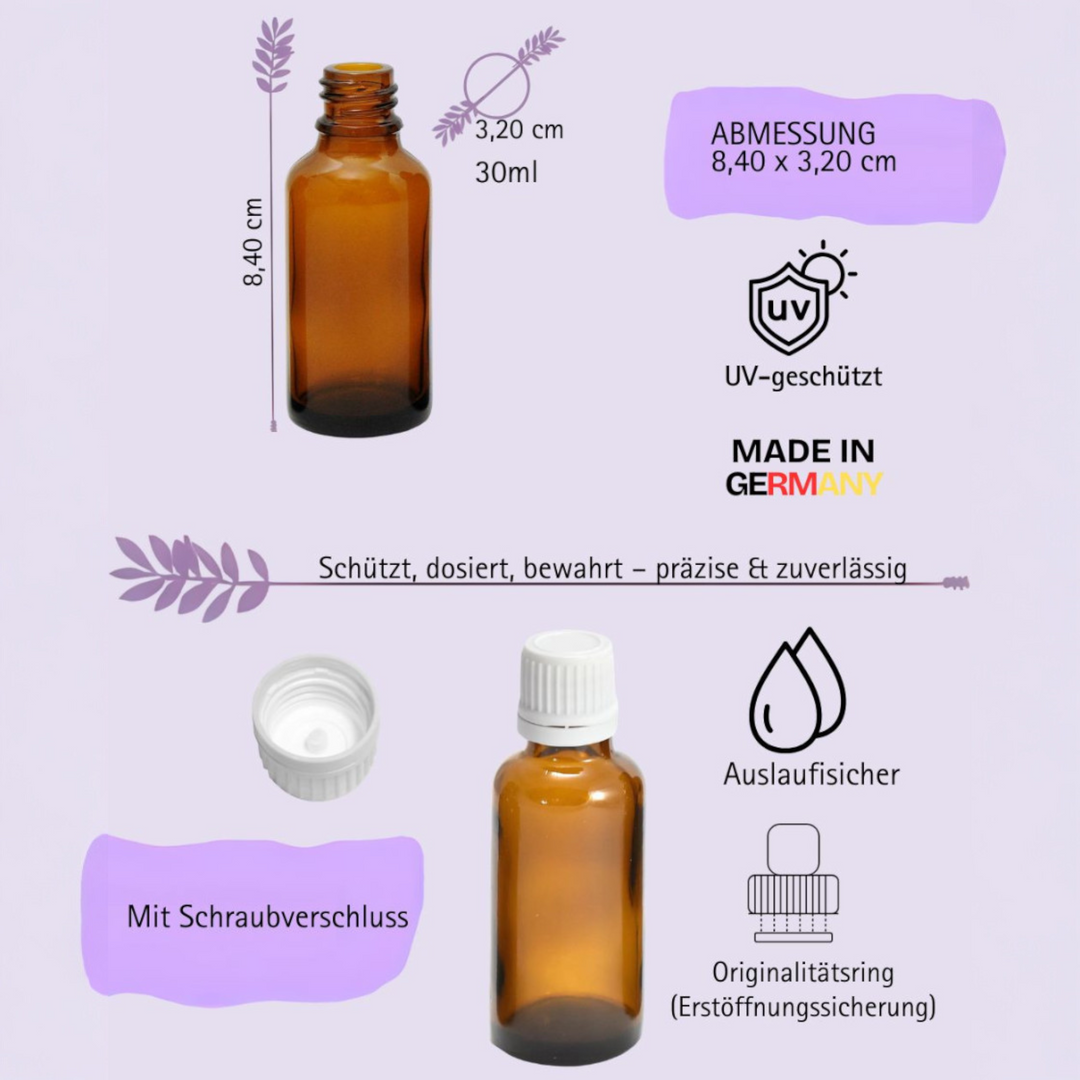 30ml Apothekerflaschen mit Tropfer, Schrauber, Pipetten, Vereinzler