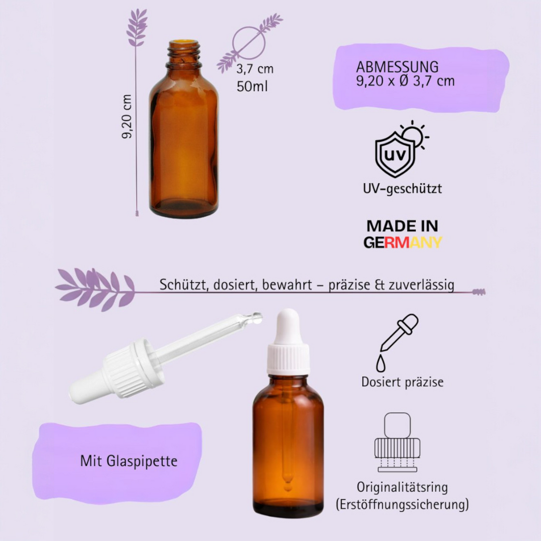 50ml Apothekerflaschen mit Tropfer, Schrauber, Pipetten, Vereinzler