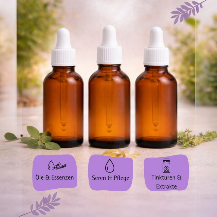 50ml Apothekerflaschen mit Tropfer, Schrauber, Pipetten, Vereinzler
