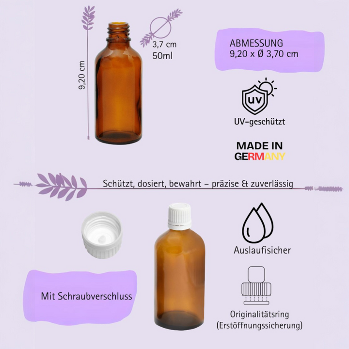 50ml Apothekerflaschen mit Tropfer, Schrauber, Pipetten, Vereinzler
