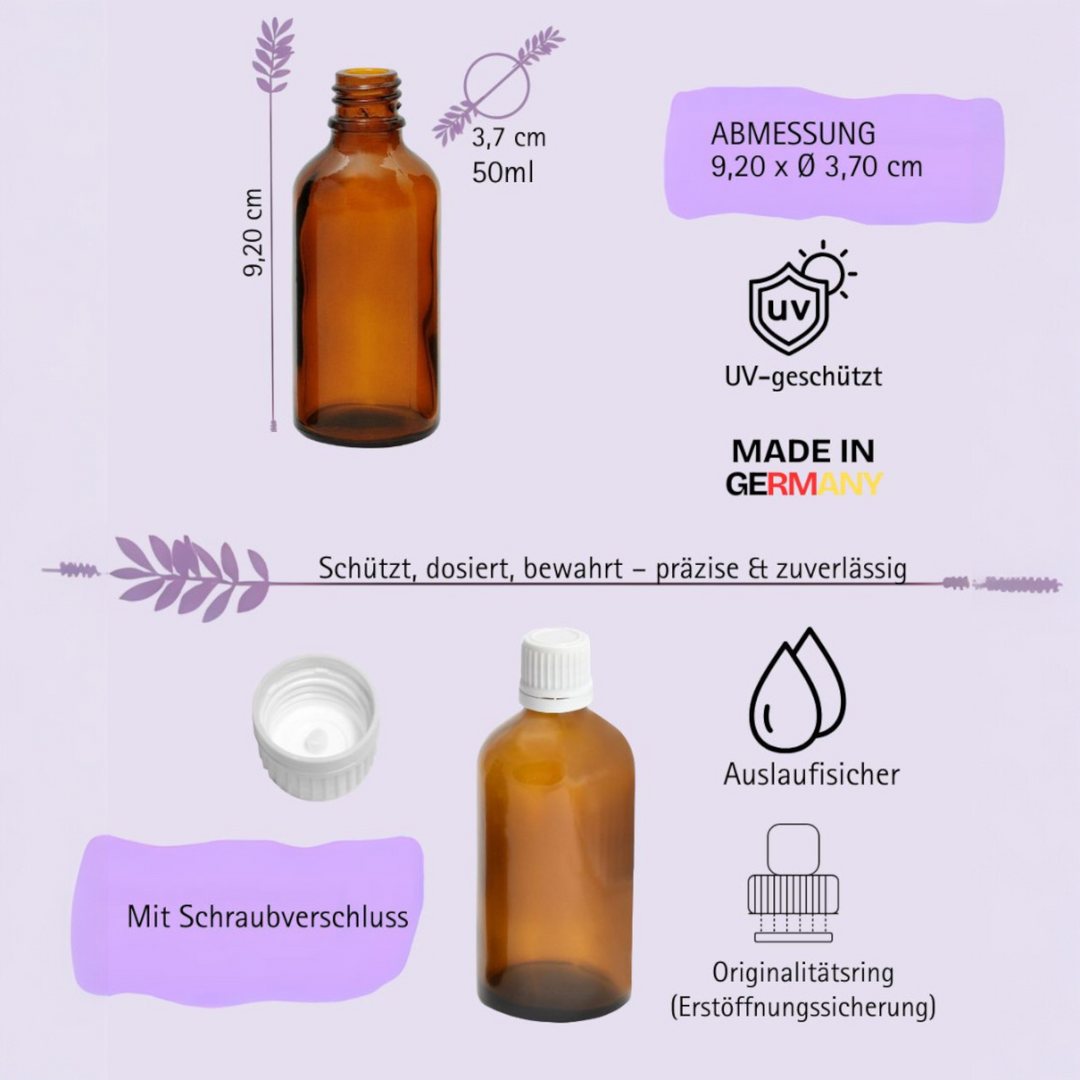 50ml Apothekerflaschen mit Tropfer, Schrauber, Pipetten, Vereinzler