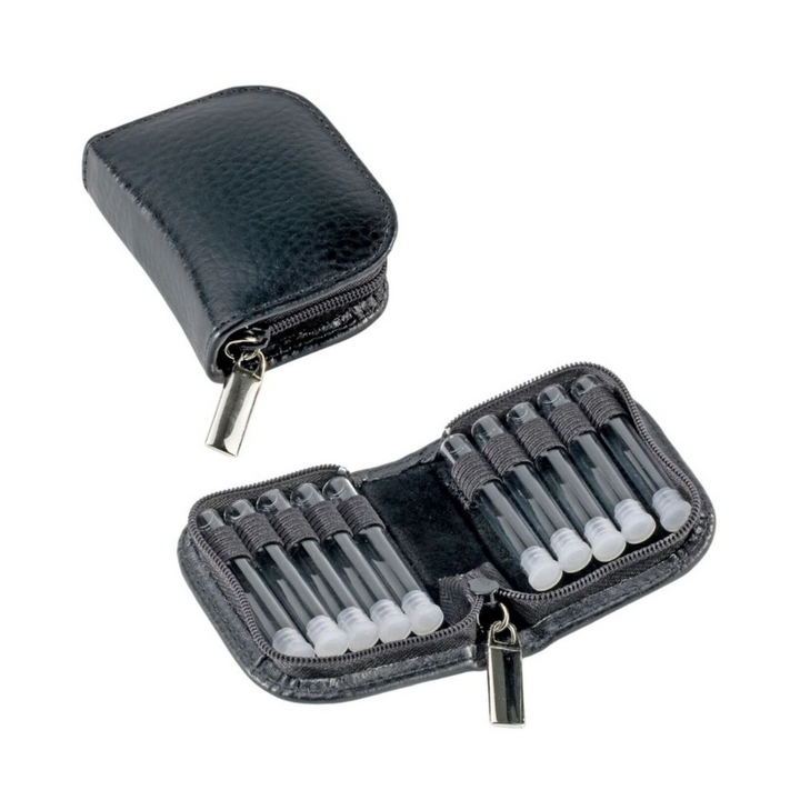 10er Taschenapotheke MIT Gläsern, Leder bordeaux, schwarz, natur, blau, grün