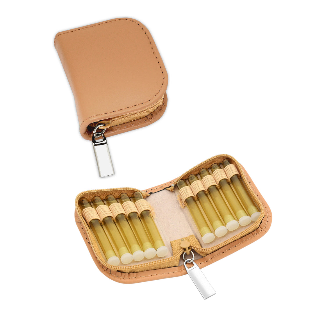 10er Taschenapotheke MIT Gläsern, Leder bordeaux, schwarz, natur, blau, grün