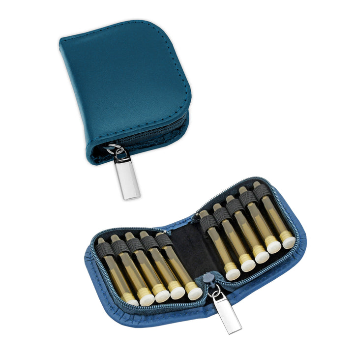 10er Taschenapotheke MIT Gläsern, Leder bordeaux, schwarz, natur, blau, grün