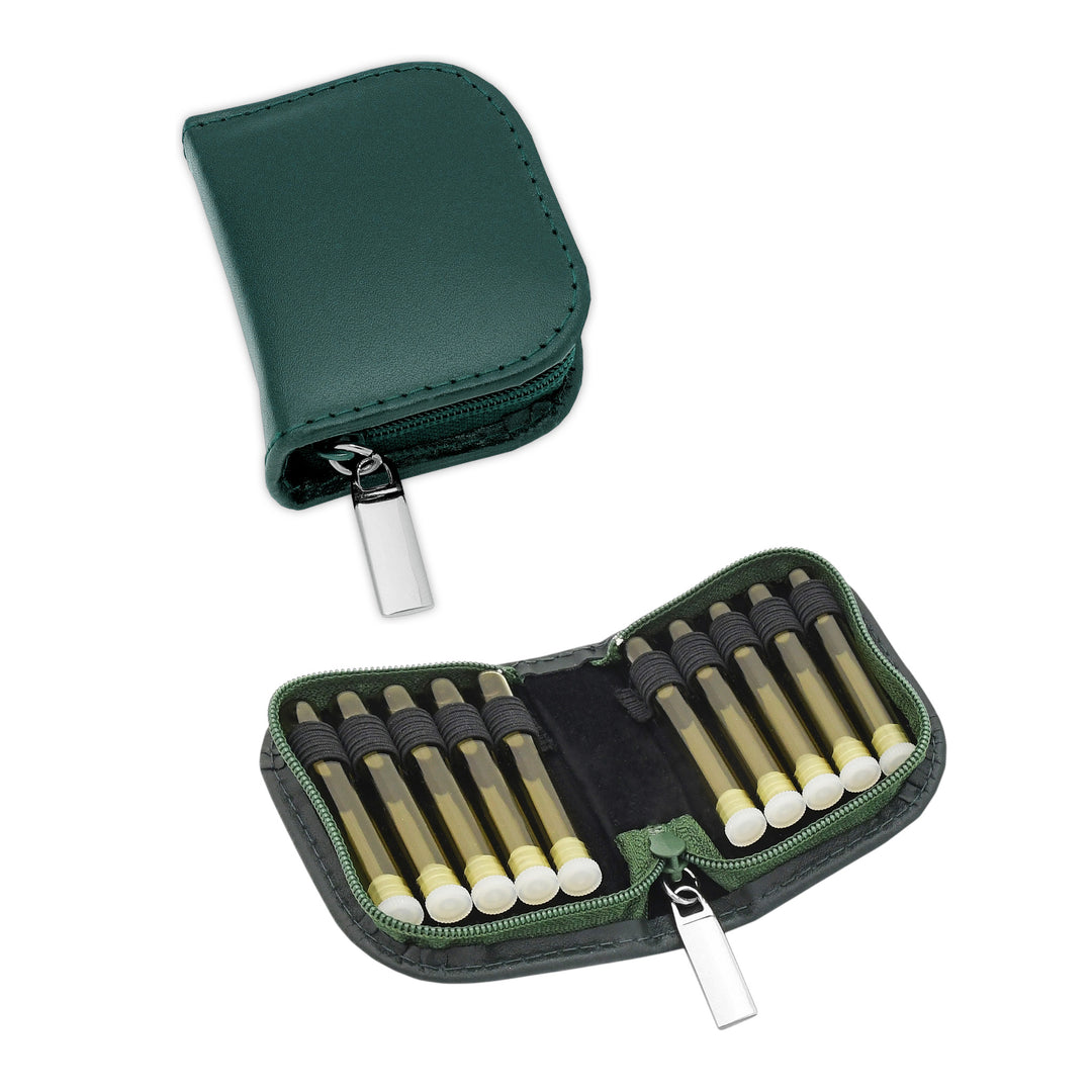 10er Taschenapotheke MIT Gläsern, Leder bordeaux, schwarz, natur, blau, grün