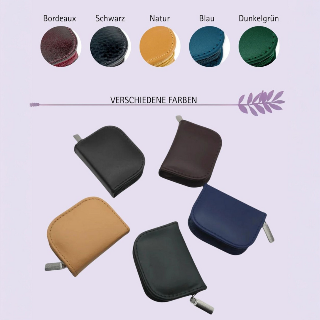 10er Taschenapotheke MIT Gläsern, Leder bordeaux, schwarz, natur, blau, grün