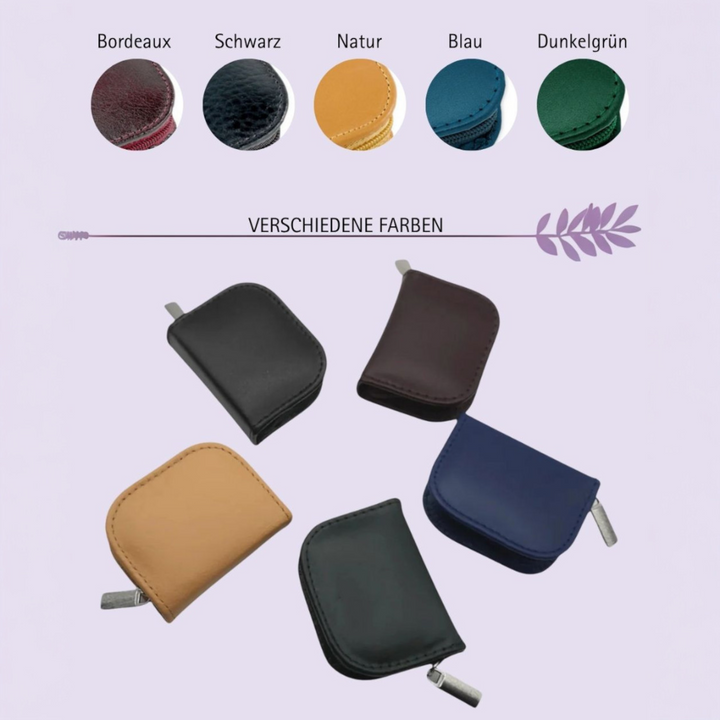 10er Taschenapotheke MIT Gläsern, Leder bordeaux, schwarz, natur, blau, grün