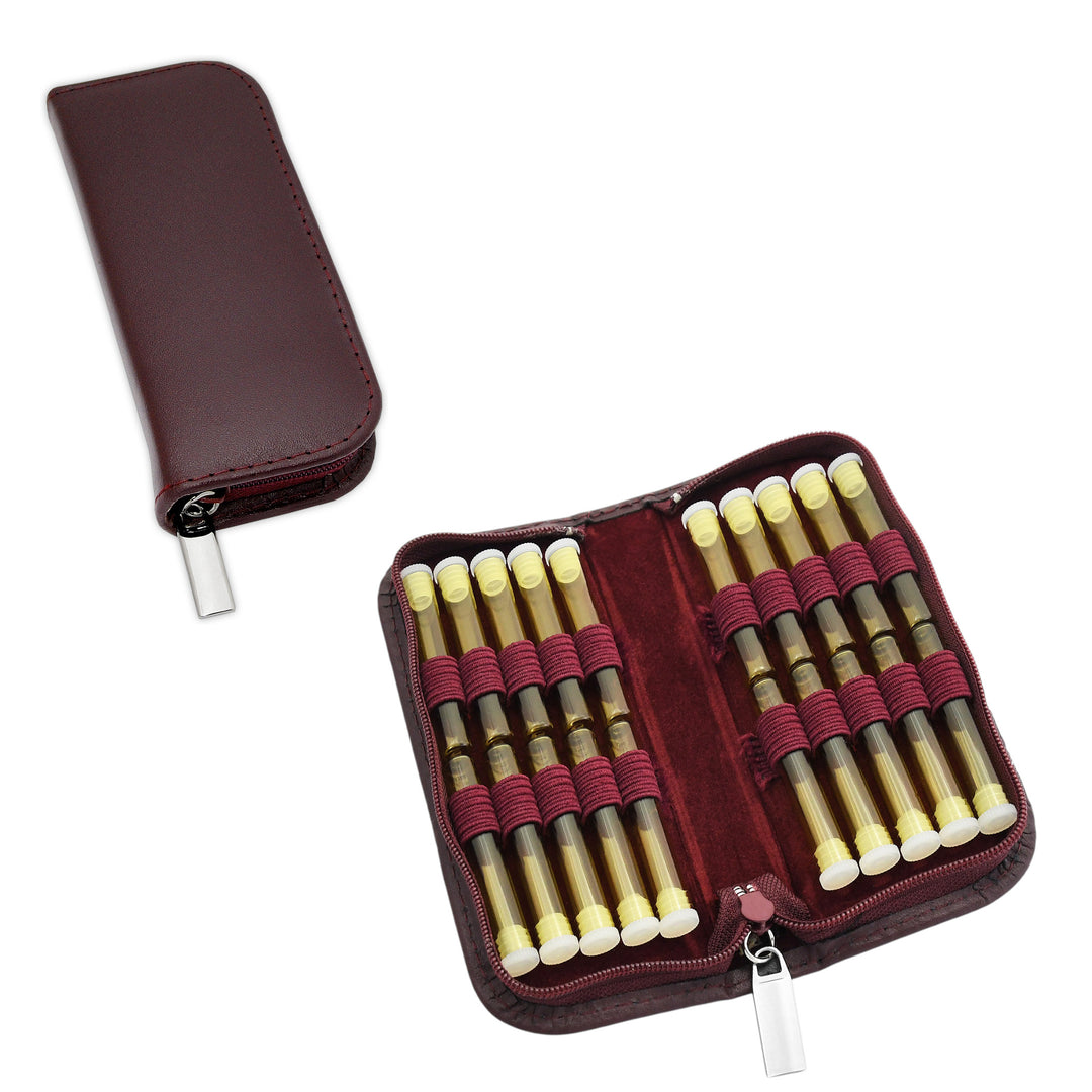 20er Taschenapotheke MIT Gläsern, Leder bordeaux, schwarz, natur, blau, grün