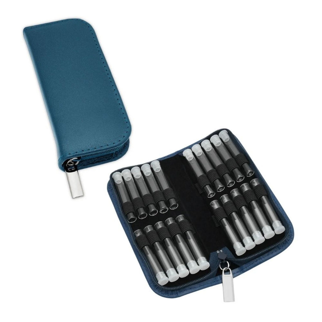 20er Taschenapotheke MIT Gläsern, Leder bordeaux, schwarz, natur, blau, grün
