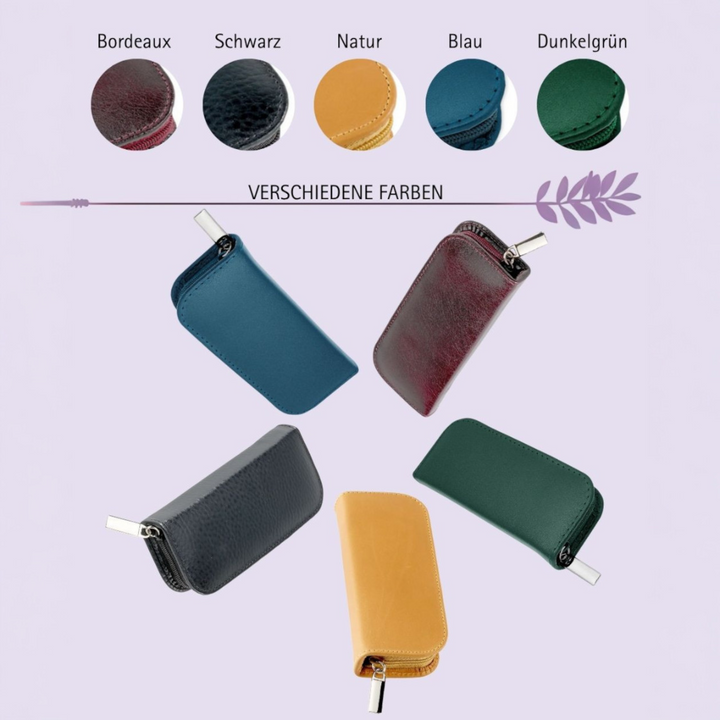 20er Taschenapotheke MIT Gläsern, Leder bordeaux, schwarz, natur, blau, grün