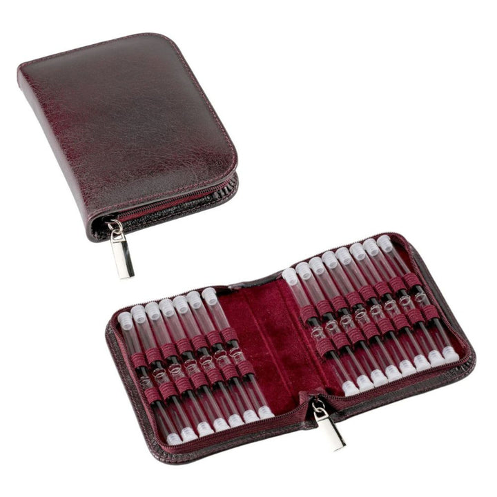30er Taschenapotheke MIT Gläsern, Leder bordeaux, schwarz, natur, blau, grün
