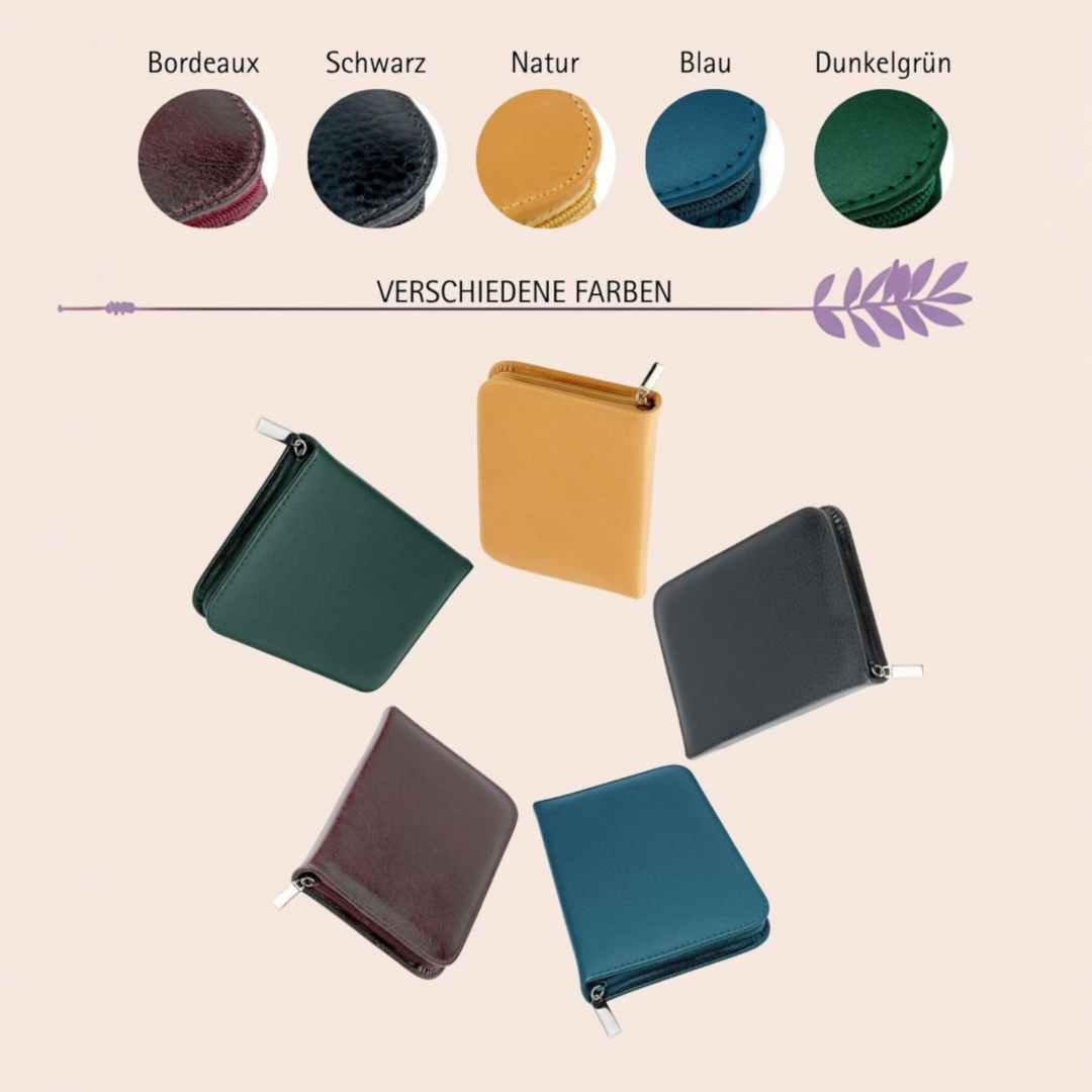 30er Taschenapotheke MIT Gläsern, Leder bordeaux, schwarz, natur, blau, grün