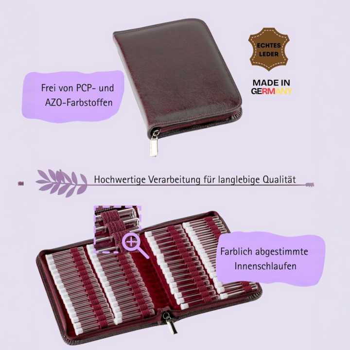 64er Taschenapotheke MIT Gläsern, Leder bordeaux, schwarz, natur, blau, grün