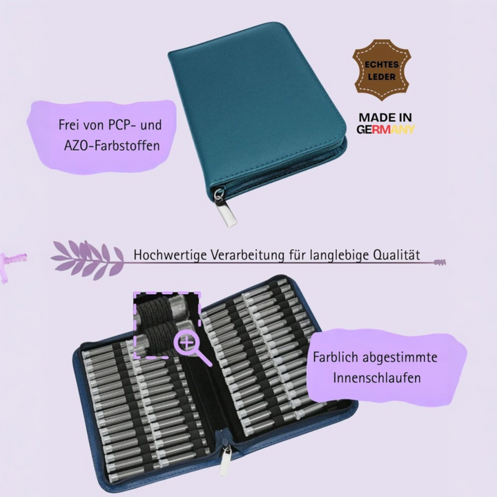 64er Taschenapotheke MIT Gläsern, Leder bordeaux, schwarz, natur, blau, grün