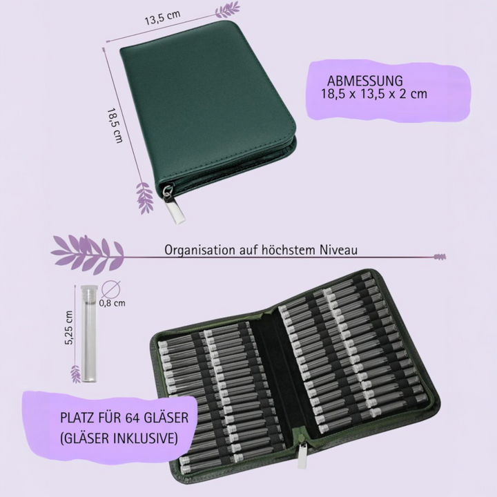 64er Taschenapotheke MIT Gläsern, Leder bordeaux, schwarz, natur, blau, grün