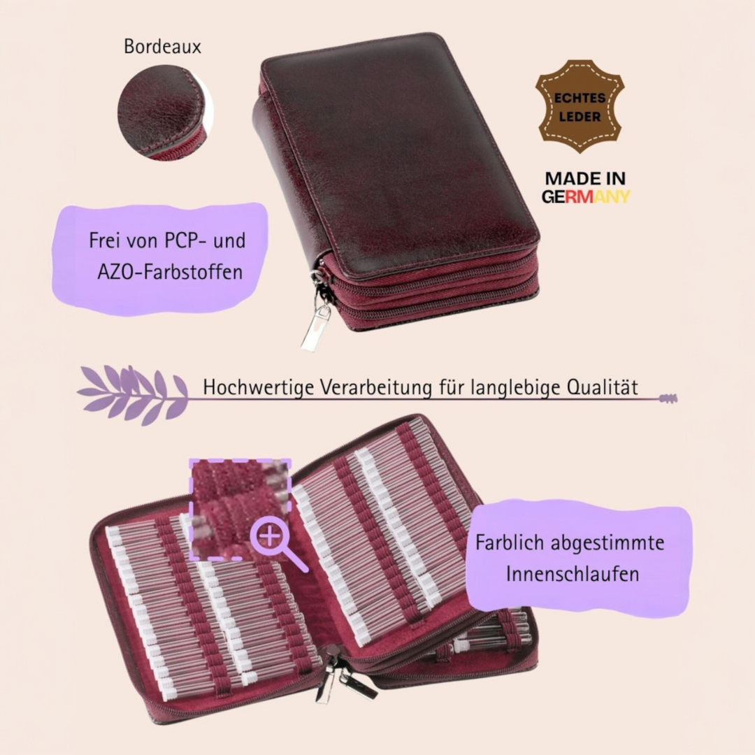 136er Taschenapotheke MIT Gläsern, Leder bordeaux, schwarz, natur, blau, grün