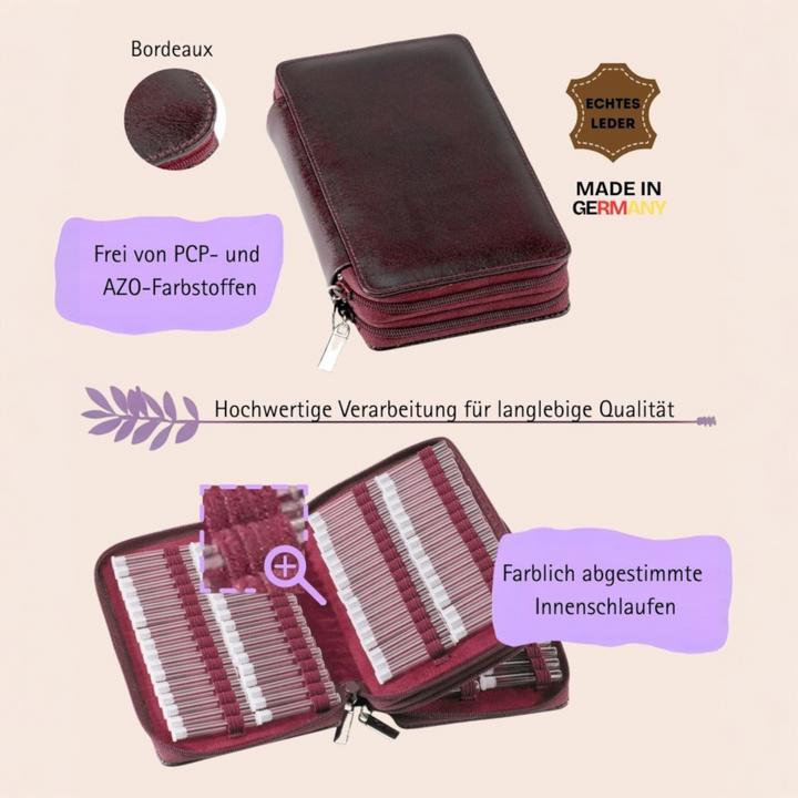 136er Taschenapotheke MIT Gläsern, Leder bordeaux, schwarz, natur, blau, grün