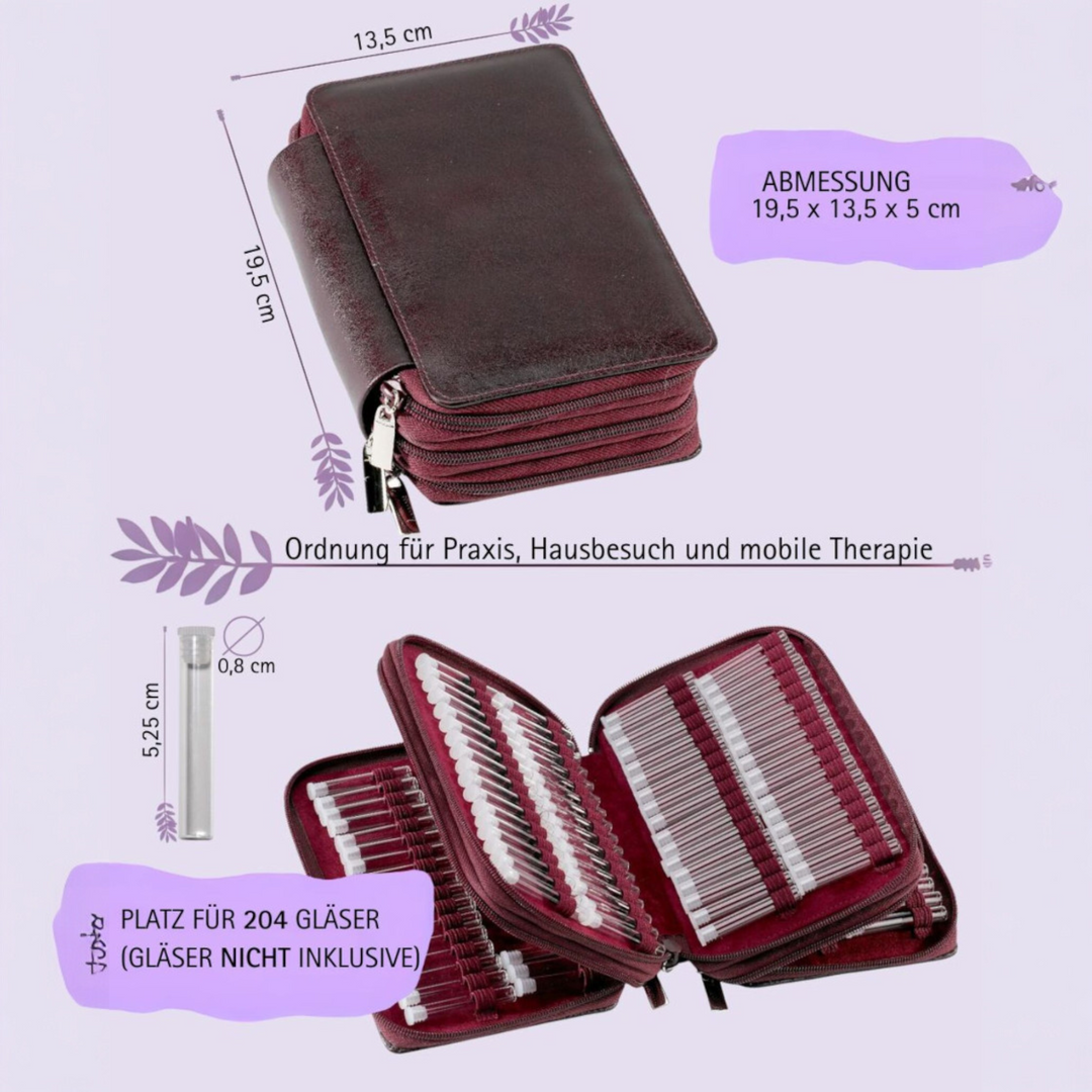 204er Taschenapotheke MIT Gläsern, Leder bordeaux, schwarz, natur, blau, grün
