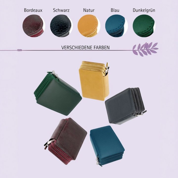 204er Taschenapotheke MIT Gläsern, Leder bordeaux, schwarz, natur, blau, grün
