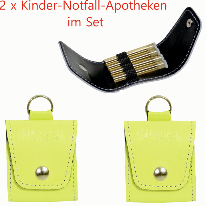 2 x Notfall Set grün mit Prägung "Kinder", 4 Gläsern und Etiketten