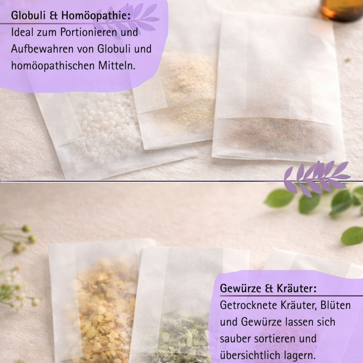 Pergamenttütchen, Pergaminbeutel, Flachbodenbeutel, Papiertütchen 4,5 x 6 cm