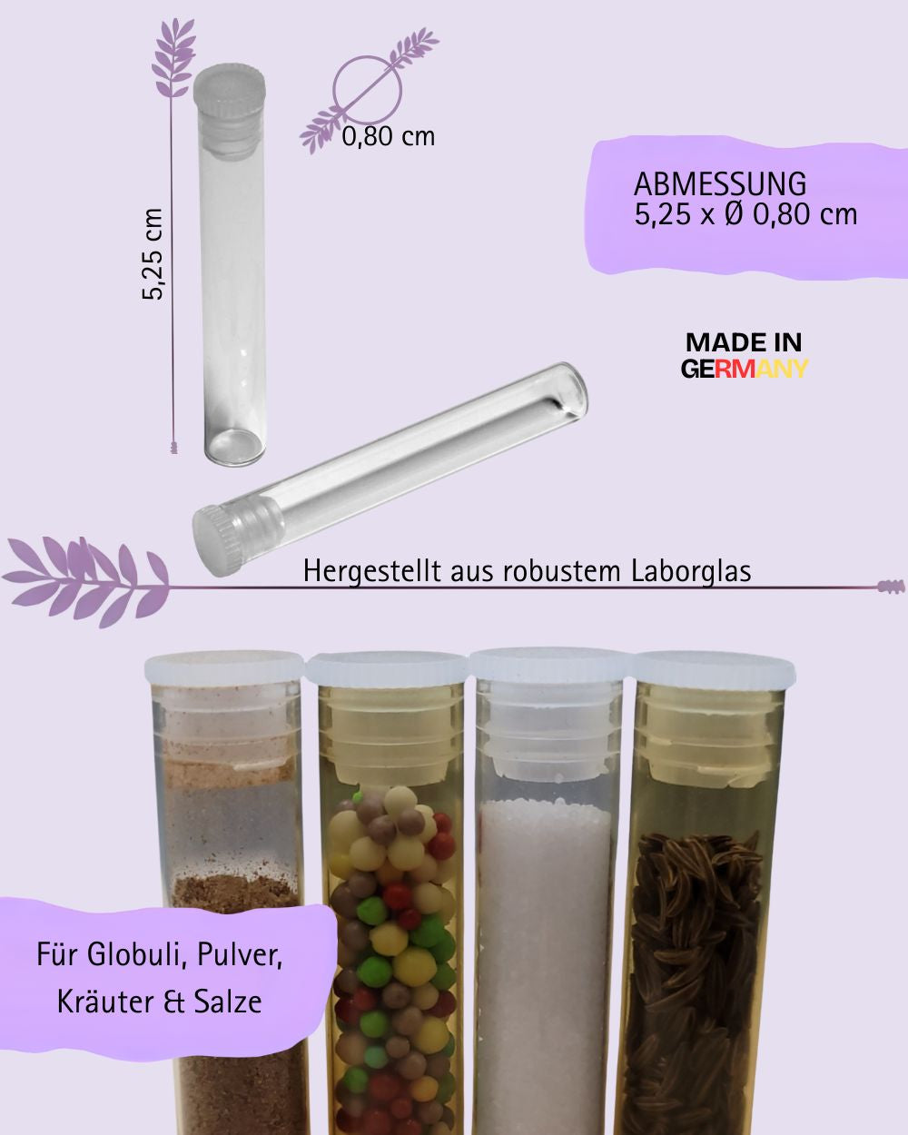 Globuli Röhrchen 52,5mm x Ø 8mm