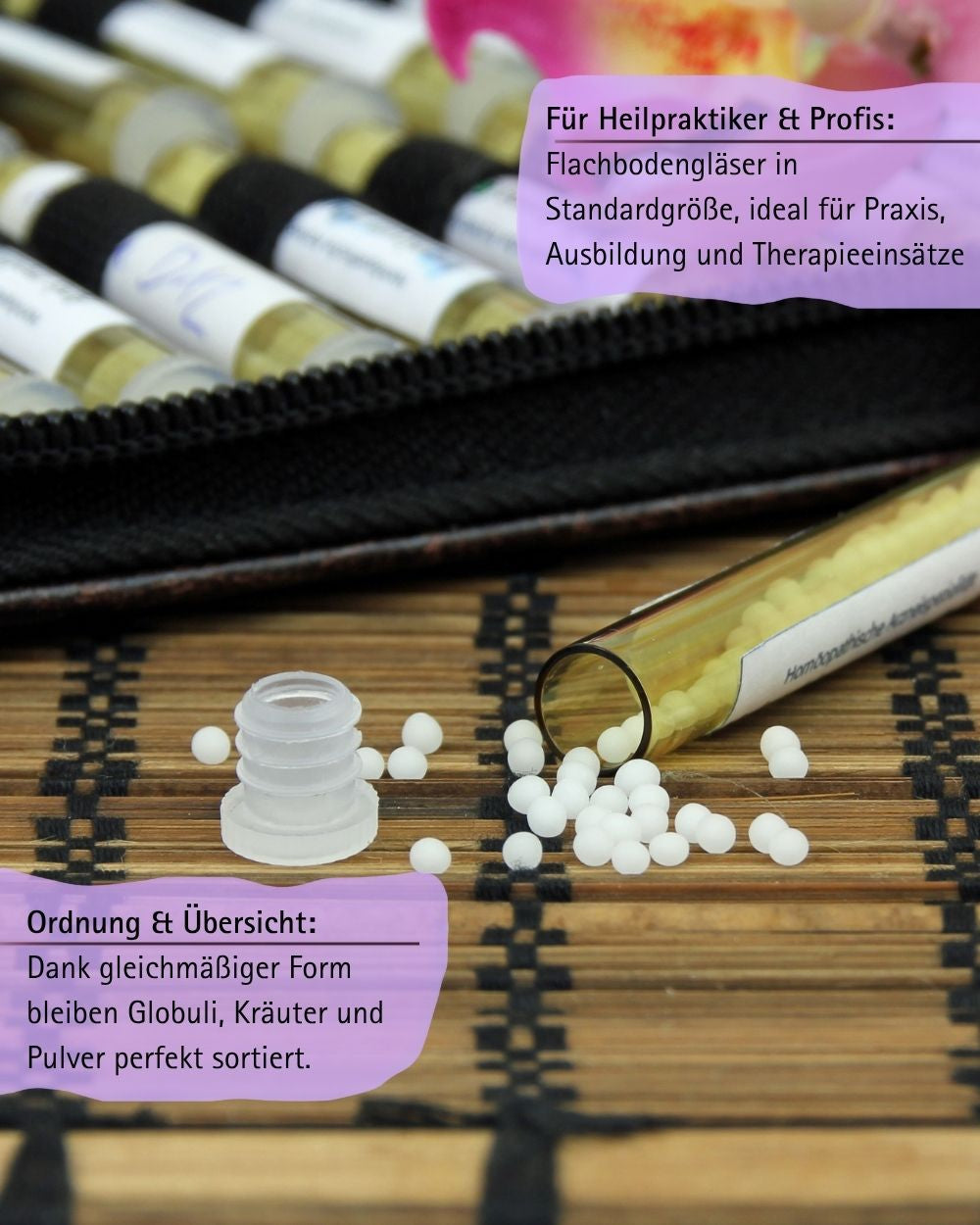 Flachbodengläser 50mm x ø 14mm AR-Klarglas und Illax-Braunglas