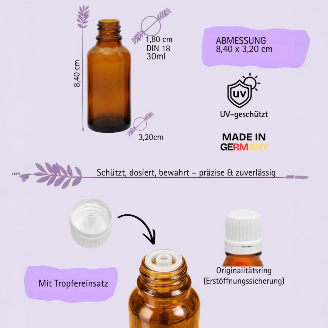 30ml Apothekerflaschen mit Tropfer, Schrauber, Pipetten, Vereinzler
