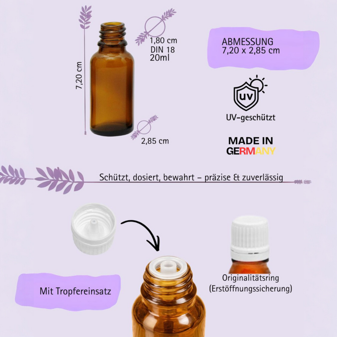 20ml Apothekerflaschen mit Tropfer, Schrauber, Pipetten, Vereinzler
