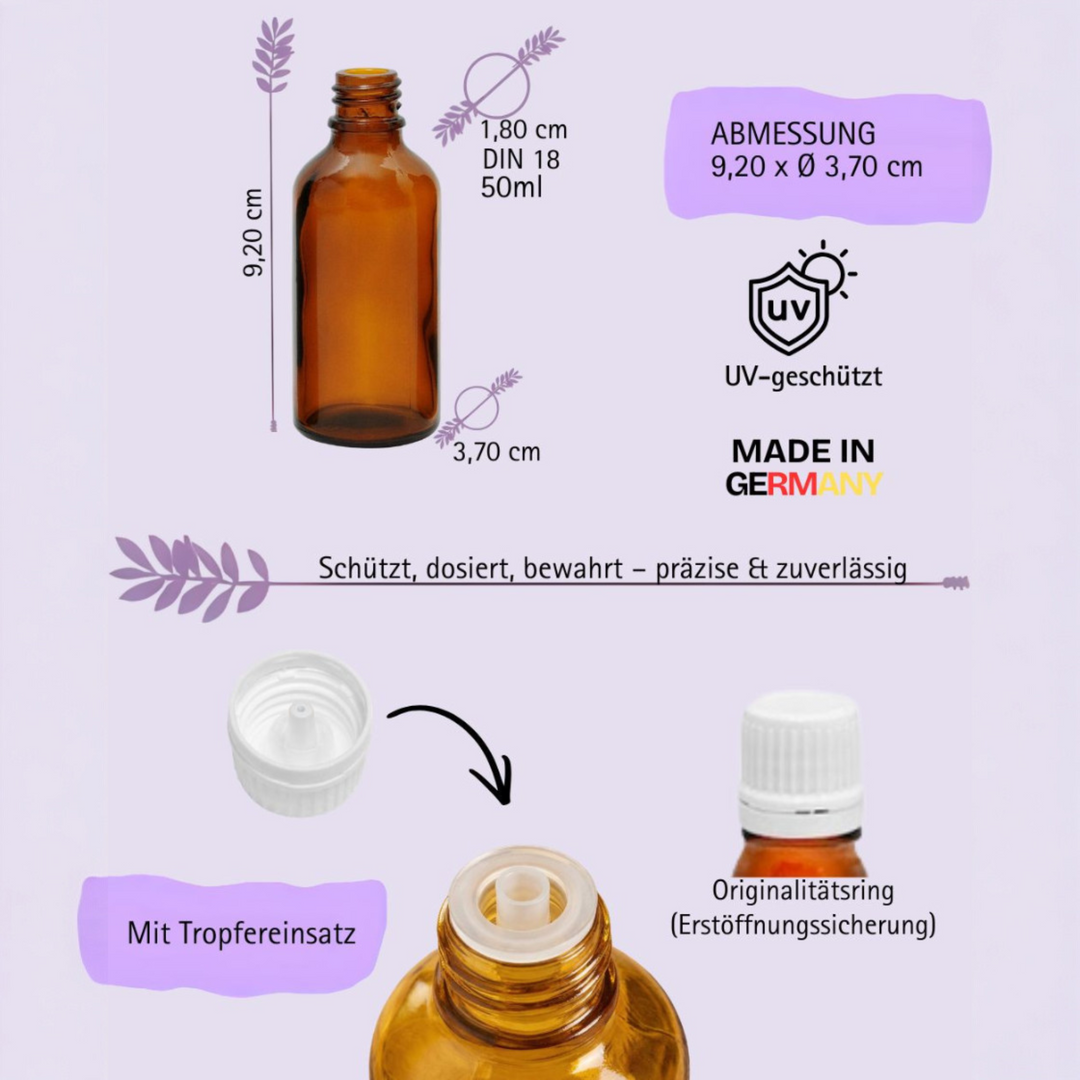 50ml Apothekerflaschen mit Tropfer, Schrauber, Pipetten, Vereinzler