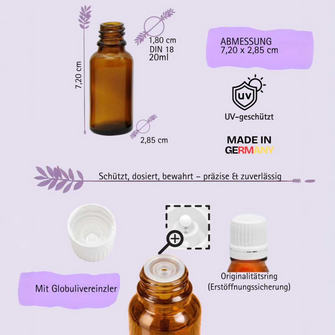 20ml Apothekerflaschen mit Tropfer, Schrauber, Pipetten, Vereinzler