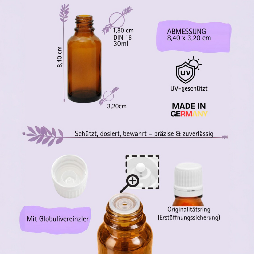 30ml Apothekerflaschen mit Tropfer, Schrauber, Pipetten, Vereinzler