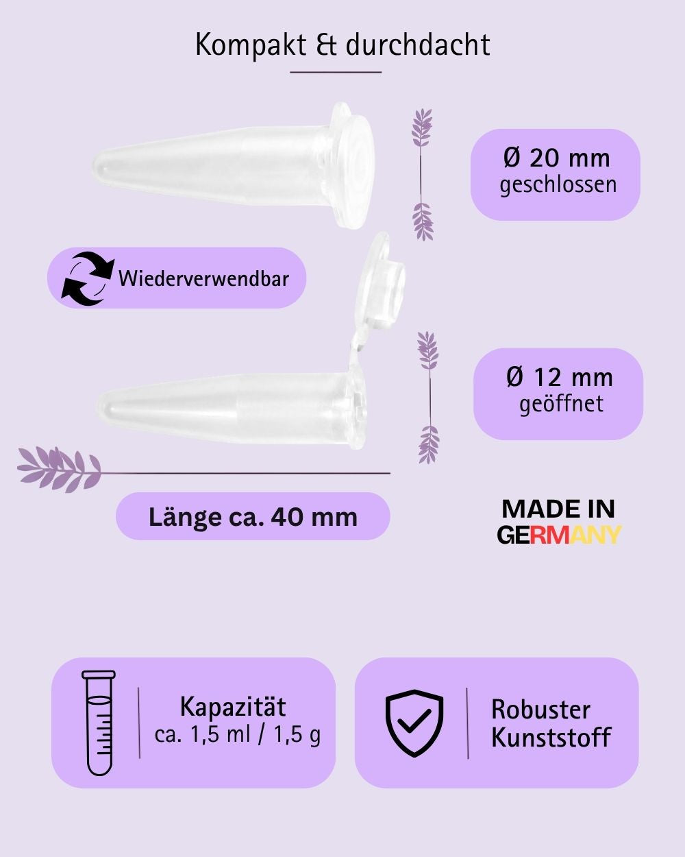 Kunststoffkegel, Globuli Caps, Zentrifugenröhrchen 1,5 g/ml