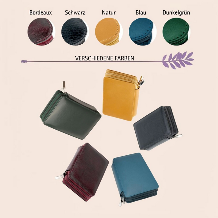 136er Taschenapotheke MIT Gläsern, Leder bordeaux, schwarz, natur, blau, grün