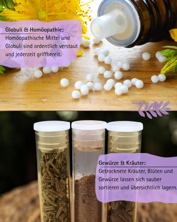 Flachbodengläser 50mm x ø 14mm AR-Klarglas und Illax-Braunglas